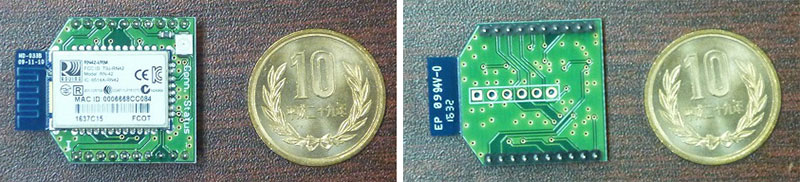 Bluetoothモジュール(右:表、左:裏)