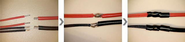 小4pinに繋がるケーブルと電源に繋がるケーブルをはんだ付け