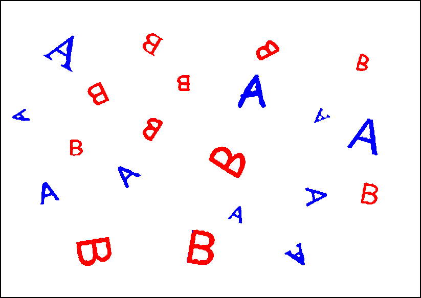 図13：推論結果（青く塗りつぶされているのがA、赤く塗りつぶされているのがBとして検出された部分）
